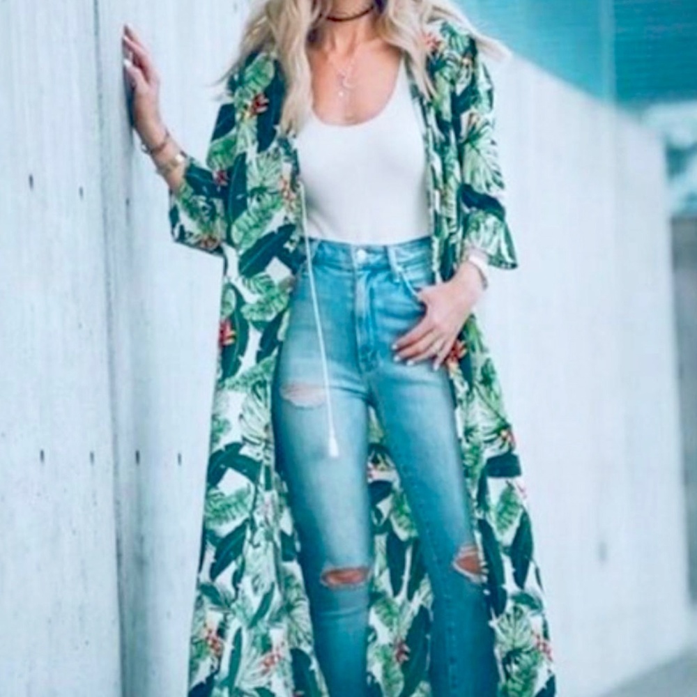 Rachel Zoe Palm Print Duster Kimono | One Size | NWT